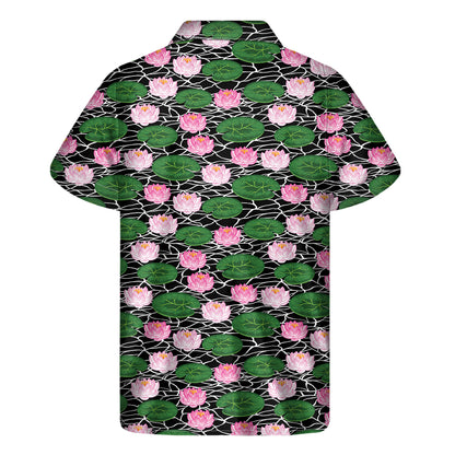 Lotus Flower And Leaf Pattern Print Men's Short Sleeve Shirt