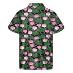 Lotus Flower And Leaf Pattern Print Men's Short Sleeve Shirt