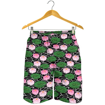 Lotus Flower And Leaf Pattern Print Men's Shorts