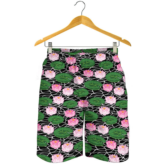 Lotus Flower And Leaf Pattern Print Men's Shorts