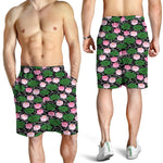 Lotus Flower And Leaf Pattern Print Men's Shorts