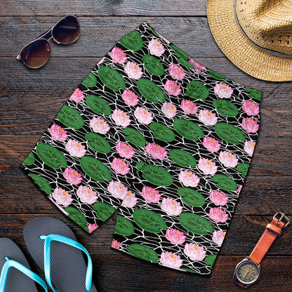 Lotus Flower And Leaf Pattern Print Men's Shorts