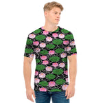 Lotus Flower And Leaf Pattern Print Men's T-Shirt