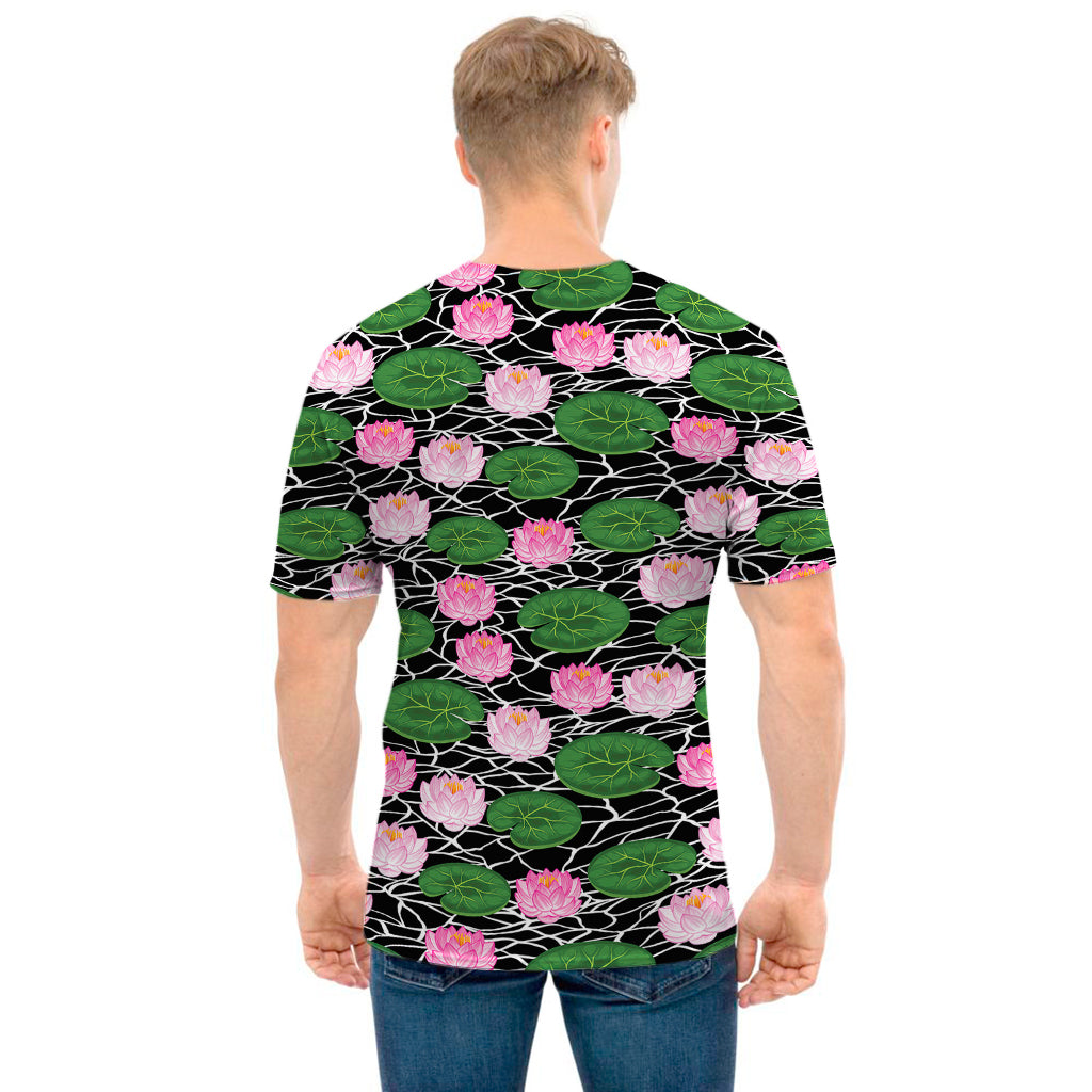 Lotus Flower And Leaf Pattern Print Men's T-Shirt