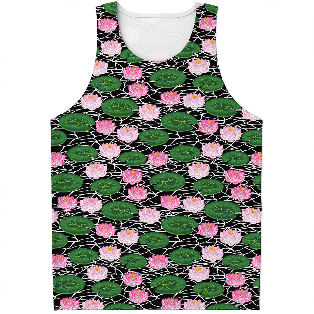 Lotus Flower And Leaf Pattern Print Men's Tank Top