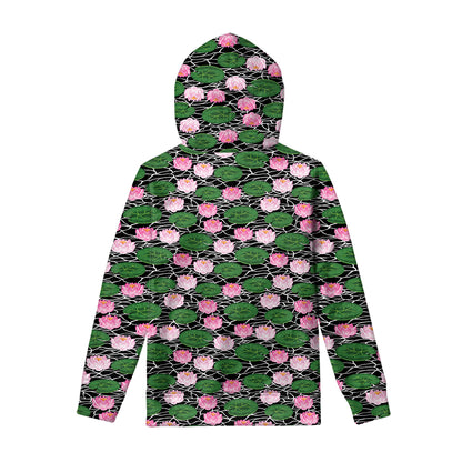 Lotus Flower And Leaf Pattern Print Pullover Hoodie