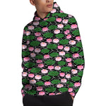 Lotus Flower And Leaf Pattern Print Pullover Hoodie