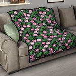 Lotus Flower And Leaf Pattern Print Quilt
