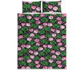 Lotus Flower And Leaf Pattern Print Quilt Bed Set