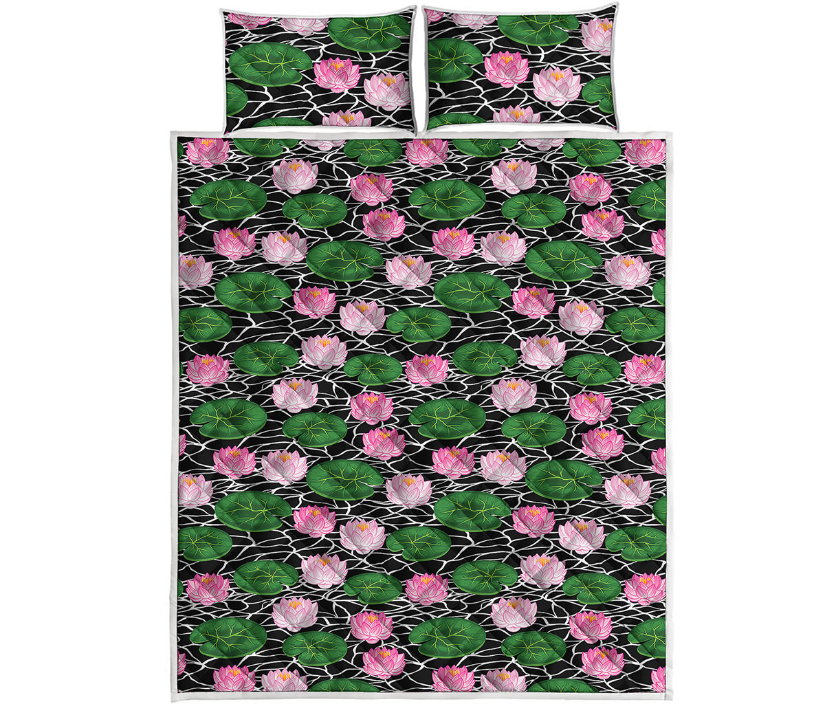Lotus Flower And Leaf Pattern Print Quilt Bed Set