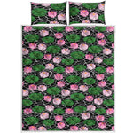 Lotus Flower And Leaf Pattern Print Quilt Bed Set