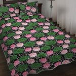 Lotus Flower And Leaf Pattern Print Quilt Bed Set