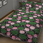 Lotus Flower And Leaf Pattern Print Quilt Bed Set