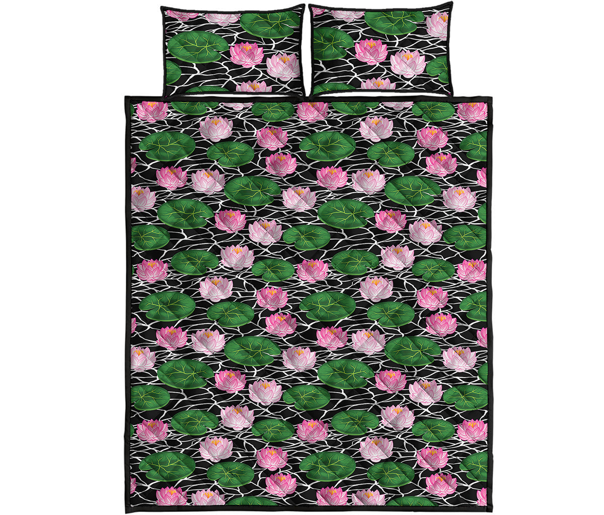 Lotus Flower And Leaf Pattern Print Quilt Bed Set