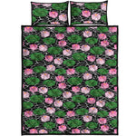 Lotus Flower And Leaf Pattern Print Quilt Bed Set