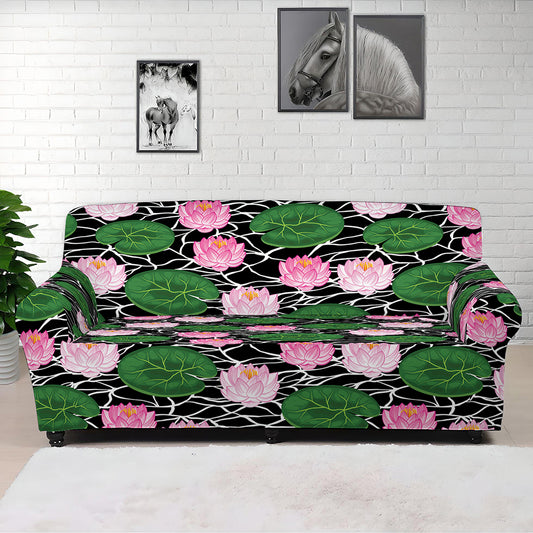 Lotus Flower And Leaf Pattern Print Sofa Cover