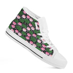 Lotus Flower And Leaf Pattern Print White High Top Shoes