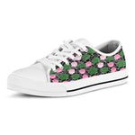 Lotus Flower And Leaf Pattern Print White Low Top Shoes