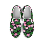 Lotus Flower And Leaf Pattern Print White Slip On Shoes