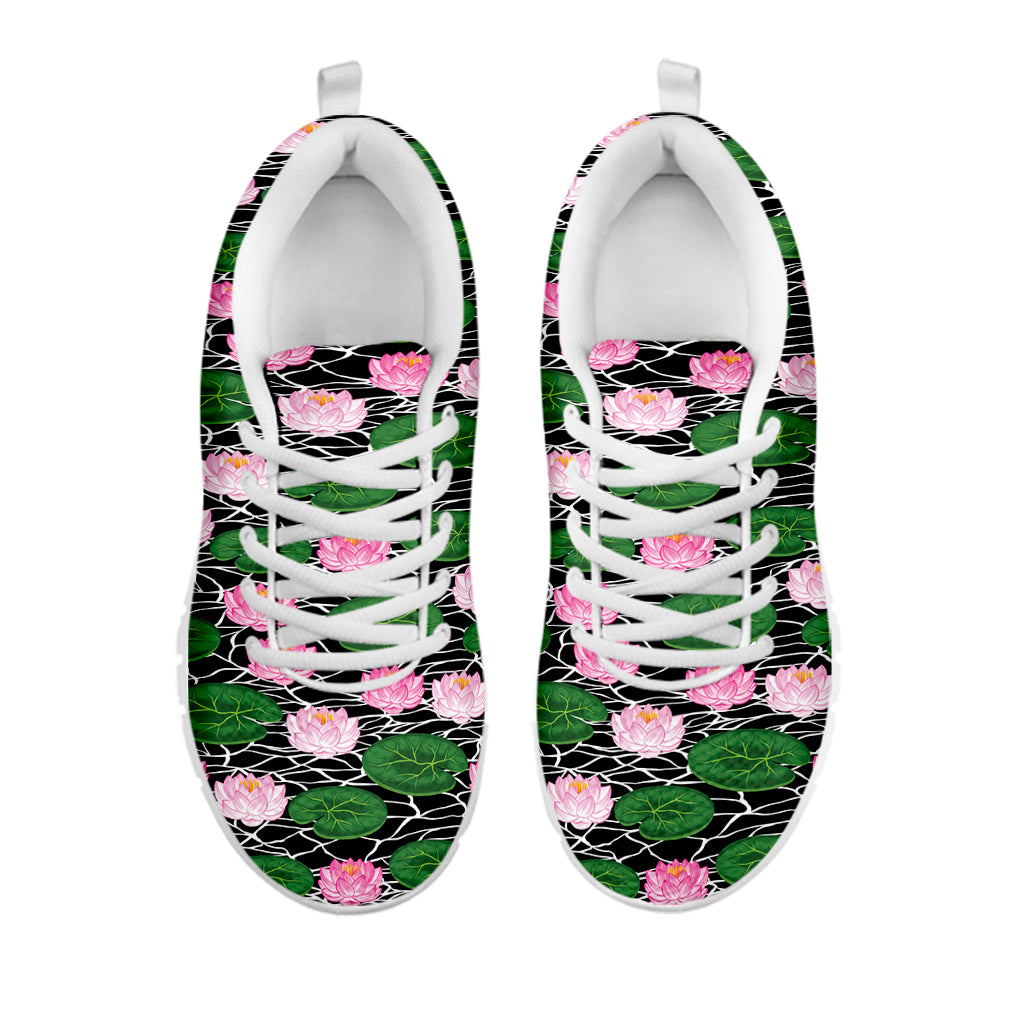 Lotus Flower And Leaf Pattern Print White Sneakers