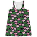 Lotus Flower And Leaf Pattern Print Women's Racerback Tank Top