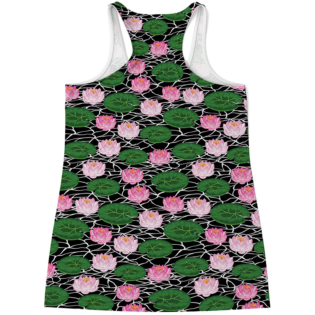 Lotus Flower And Leaf Pattern Print Women's Racerback Tank Top