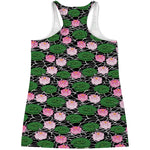 Lotus Flower And Leaf Pattern Print Women's Racerback Tank Top