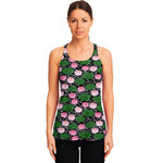 Lotus Flower And Leaf Pattern Print Women's Racerback Tank Top