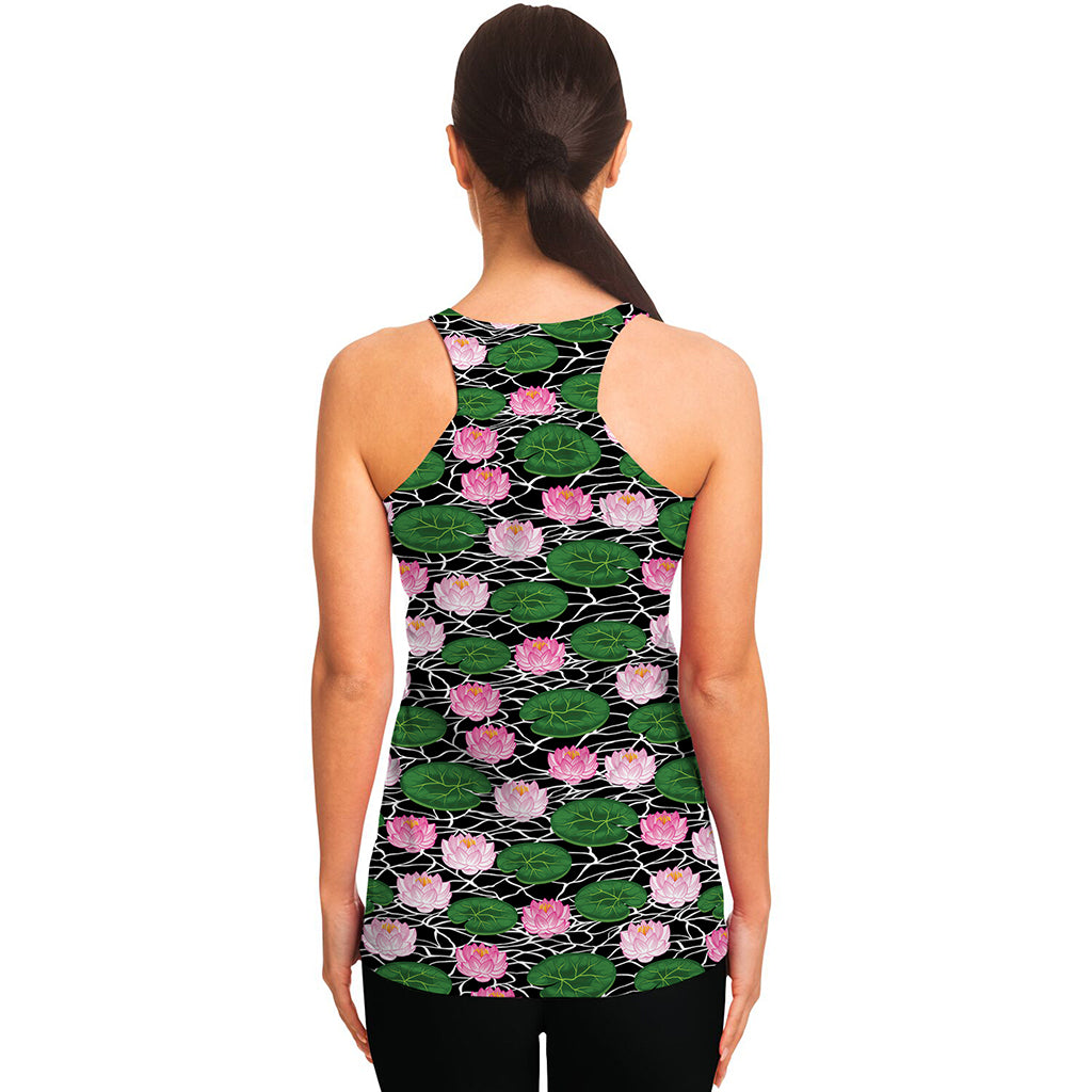 Lotus Flower And Leaf Pattern Print Women's Racerback Tank Top