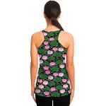 Lotus Flower And Leaf Pattern Print Women's Racerback Tank Top