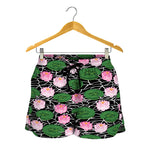 Lotus Flower And Leaf Pattern Print Women's Shorts