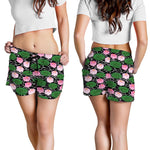 Lotus Flower And Leaf Pattern Print Women's Shorts