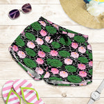 Lotus Flower And Leaf Pattern Print Women's Shorts