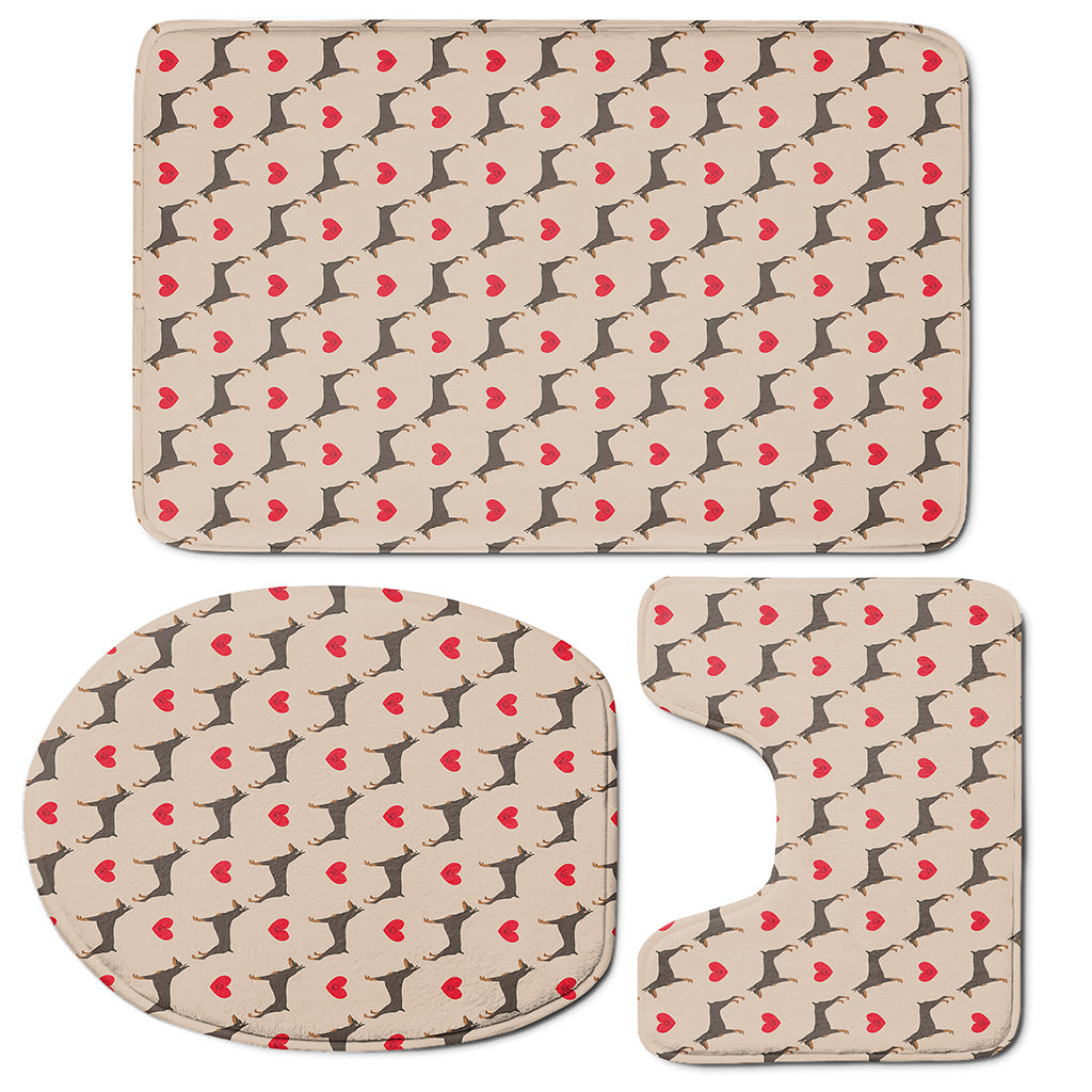 Love Dobermann Pattern Print 3 Piece Bath Mat Set