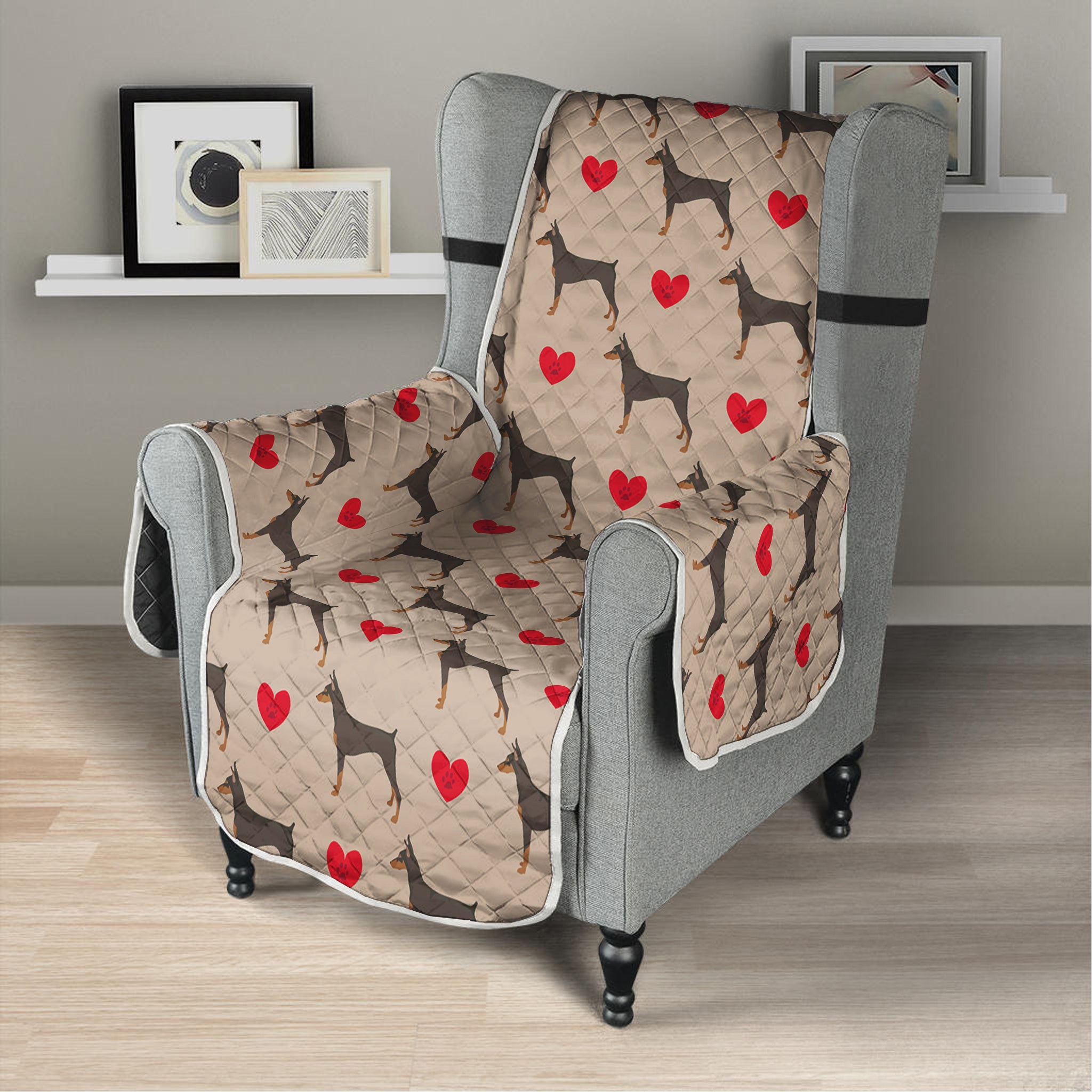 Love Dobermann Pattern Print Armchair Protector