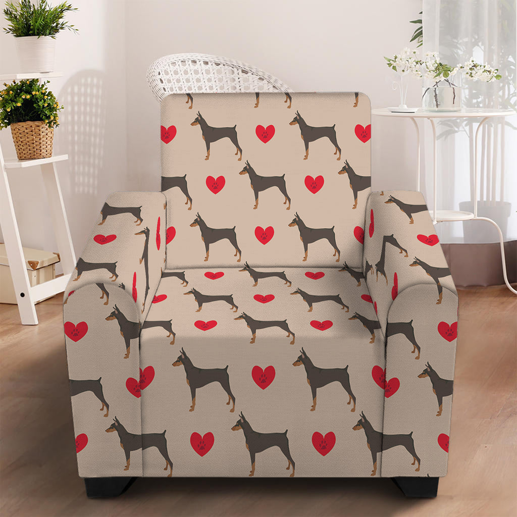 Love Dobermann Pattern Print Armchair Slipcover