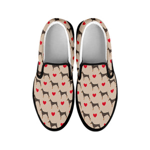 Love Dobermann Pattern Print Black Slip On Shoes