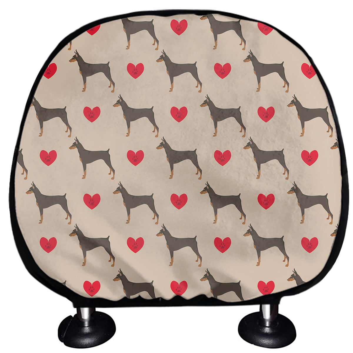 Love Dobermann Pattern Print Car Headrest Covers