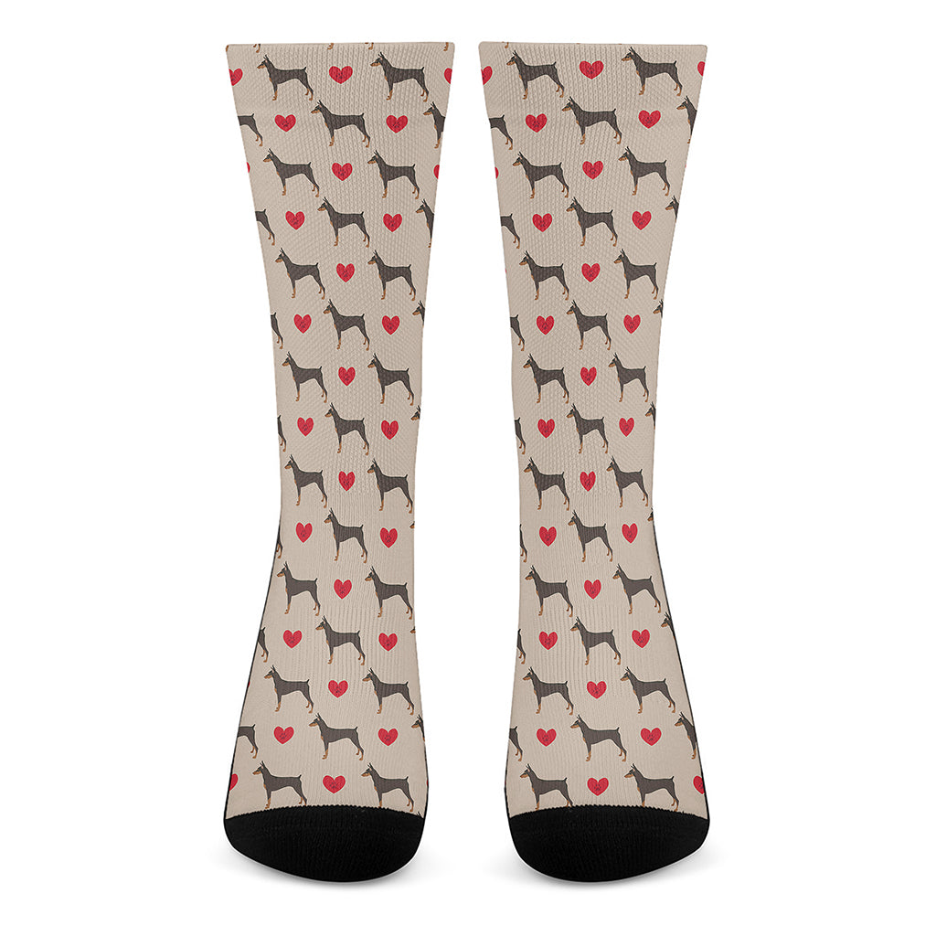 Love Dobermann Pattern Print Crew Socks