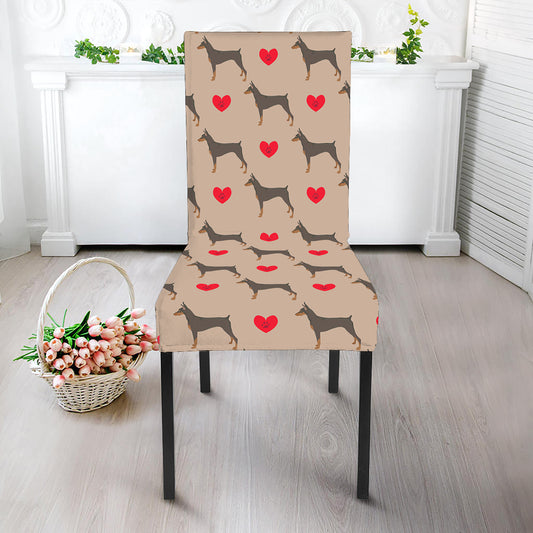 Love Dobermann Pattern Print Dining Chair Slipcover