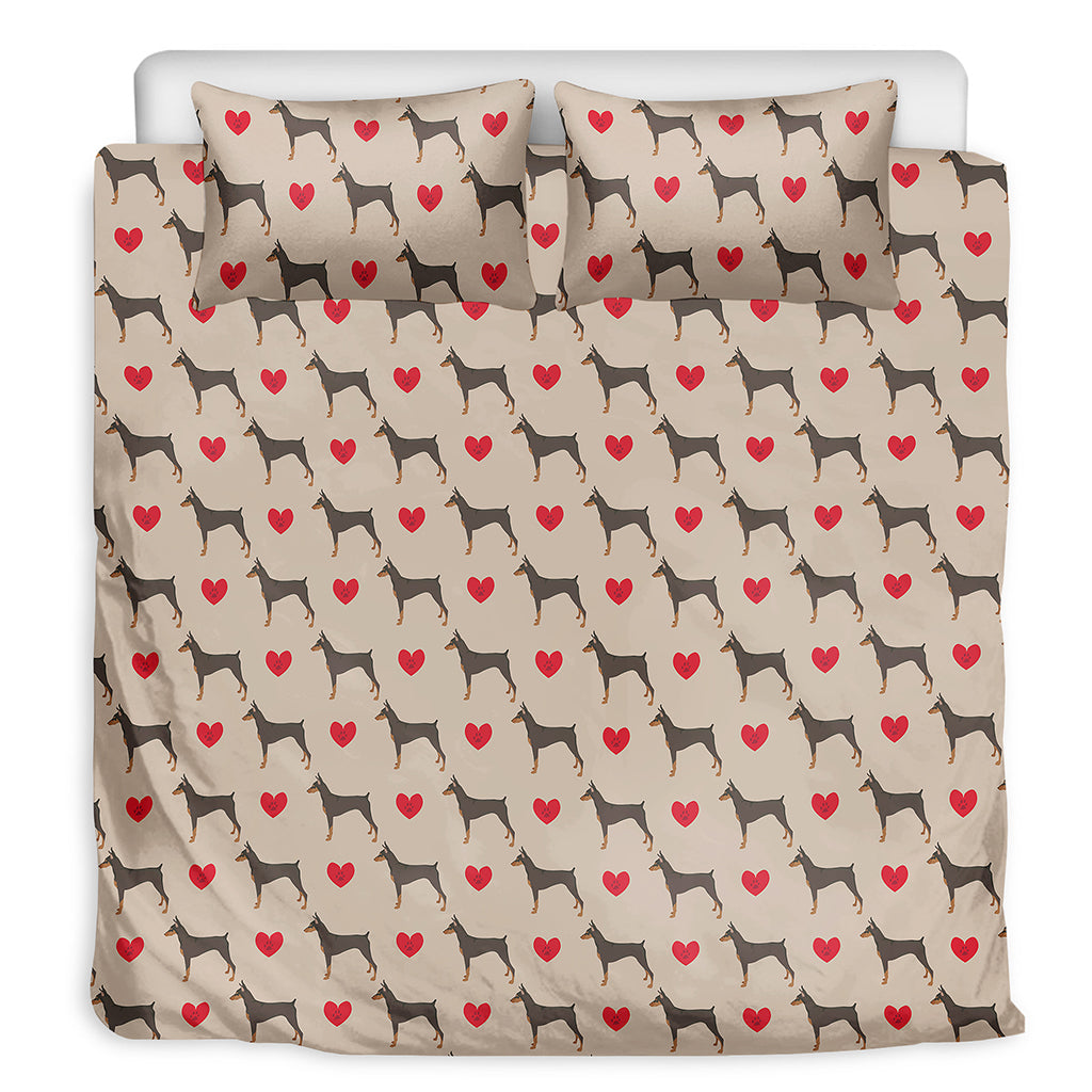 Love Dobermann Pattern Print Duvet Cover Bedding Set