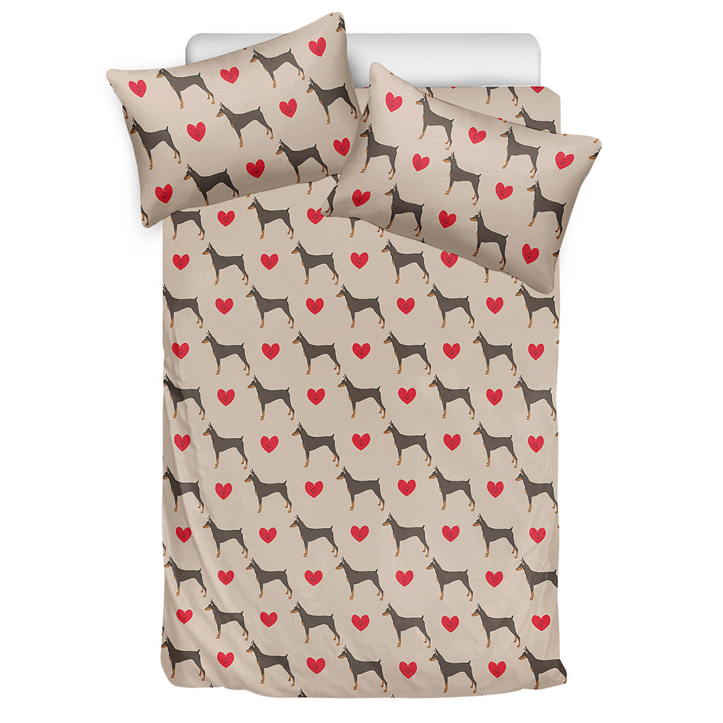 Love Dobermann Pattern Print Duvet Cover Bedding Set