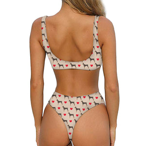 Love Dobermann Pattern Print Front Bow Tie Bikini