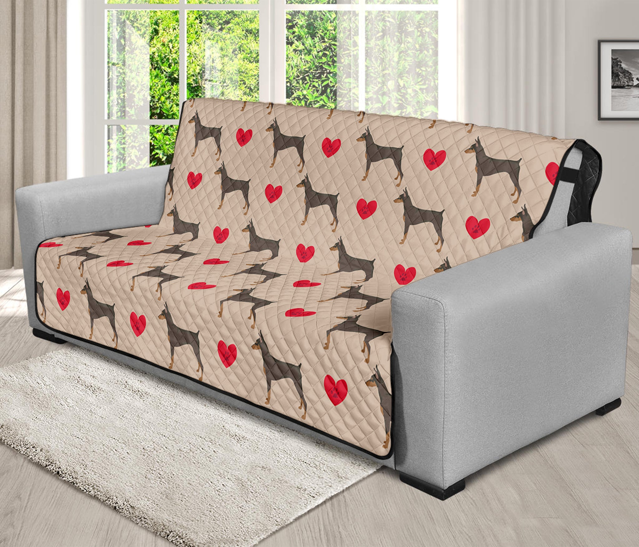 Love Dobermann Pattern Print Futon Protector