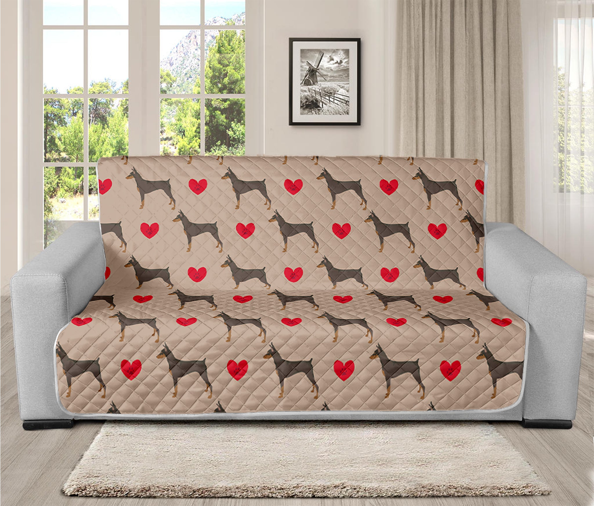 Love Dobermann Pattern Print Futon Protector