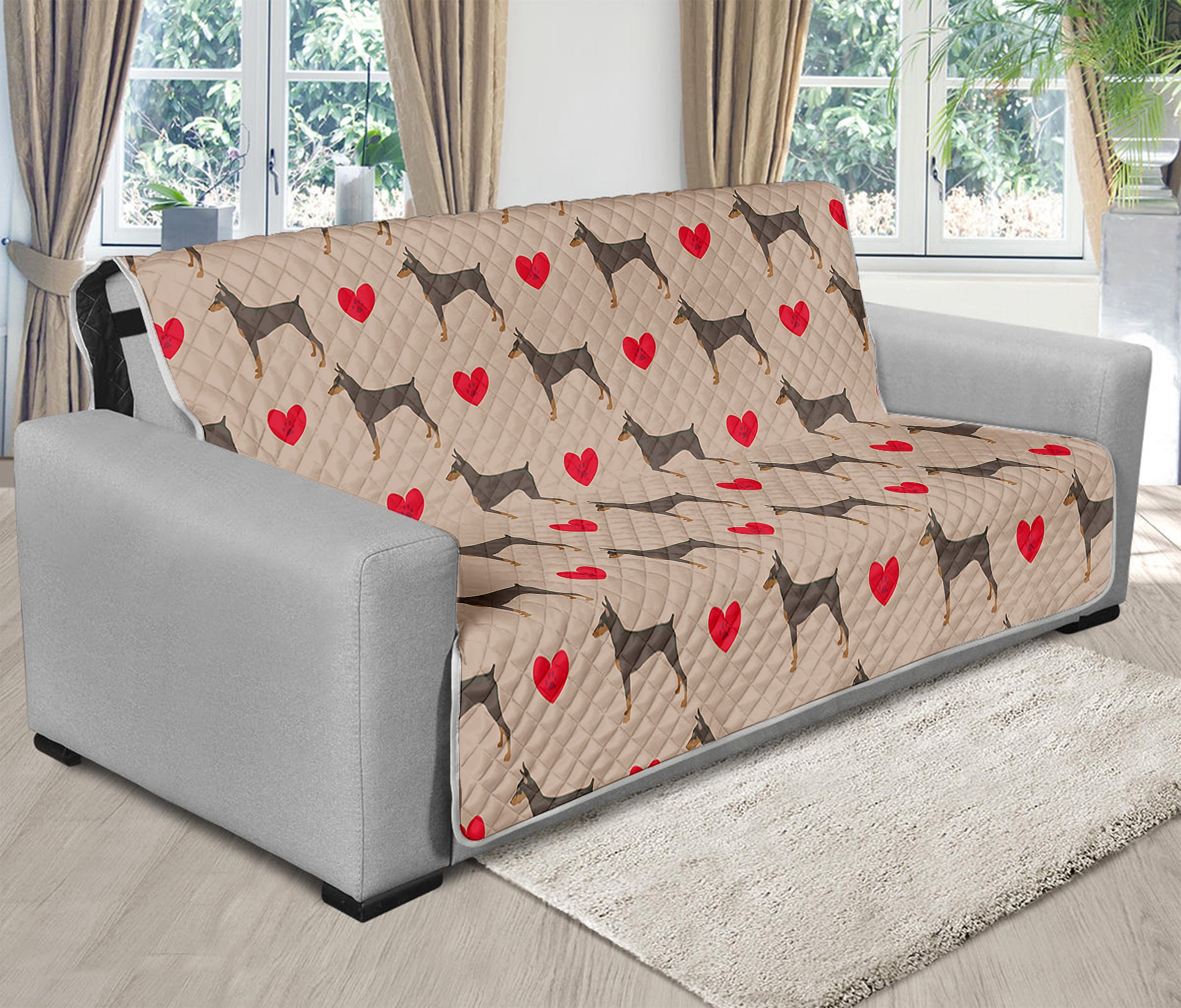 Love Dobermann Pattern Print Futon Protector