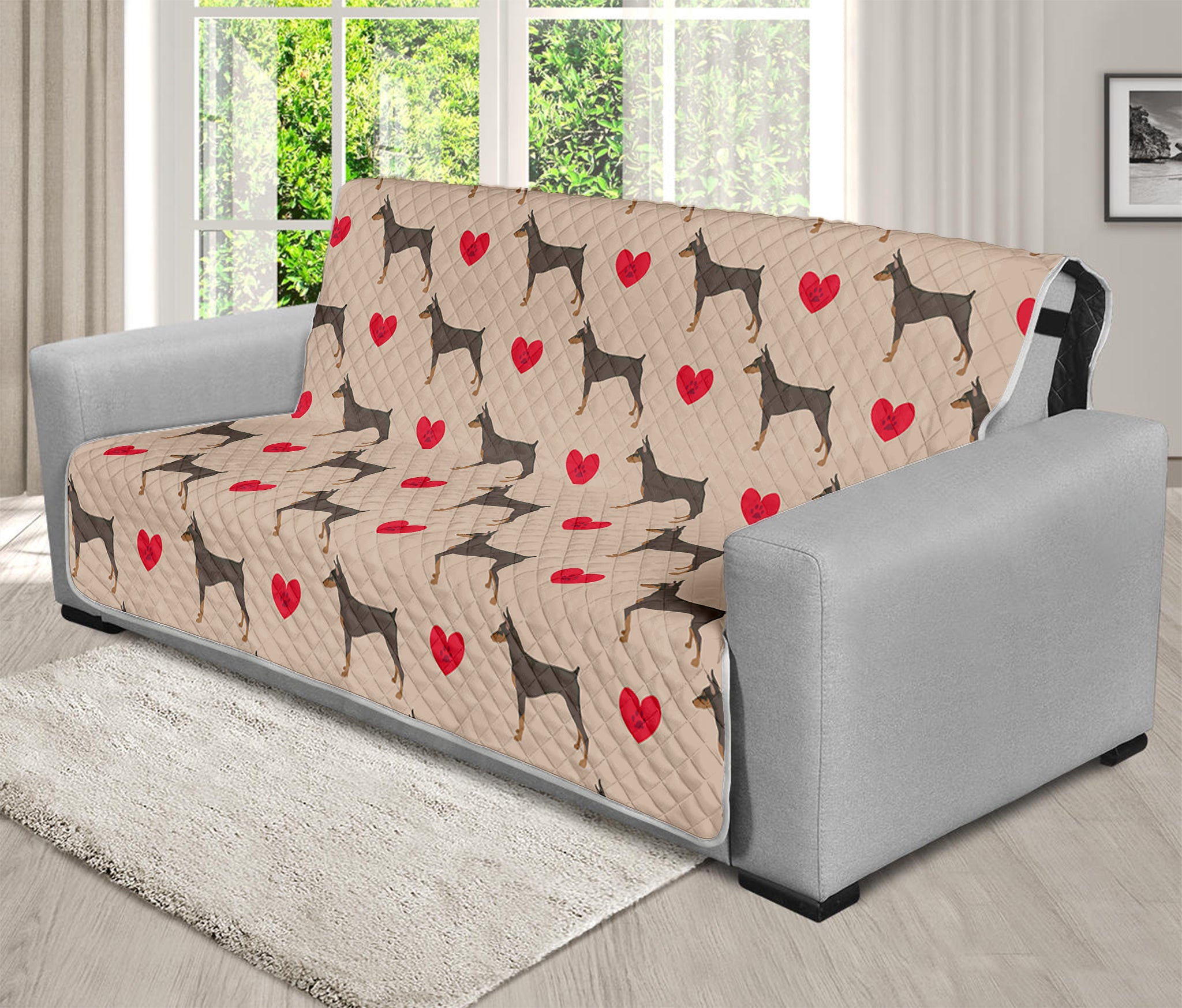 Love Dobermann Pattern Print Futon Protector