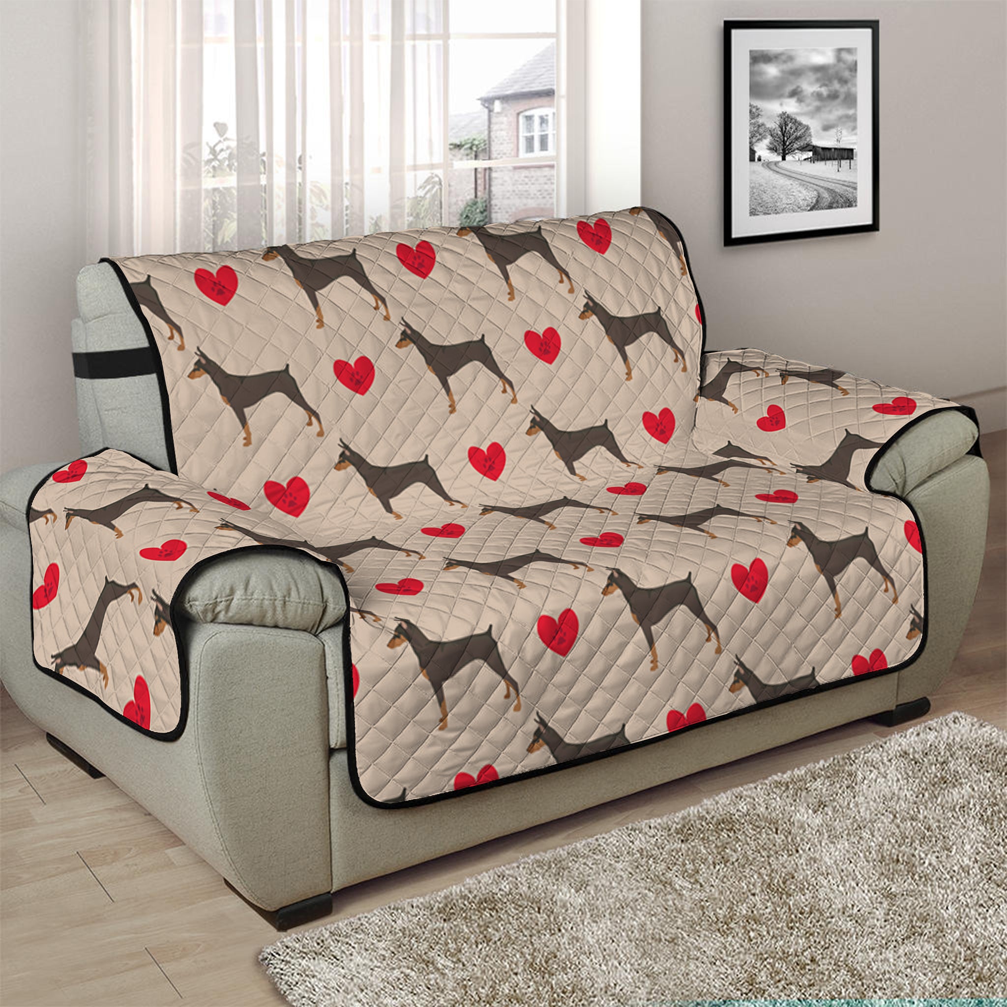 Love Dobermann Pattern Print Half Sofa Protector