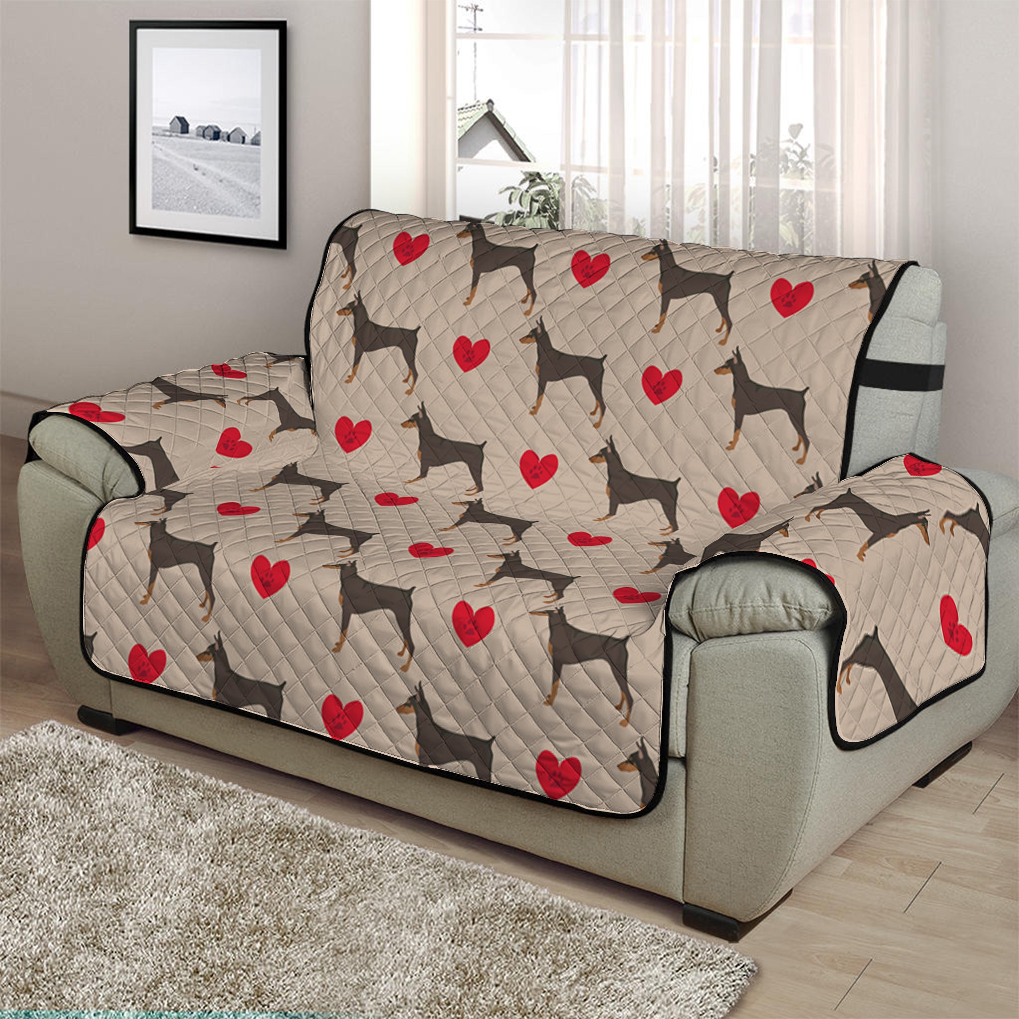 Love Dobermann Pattern Print Half Sofa Protector