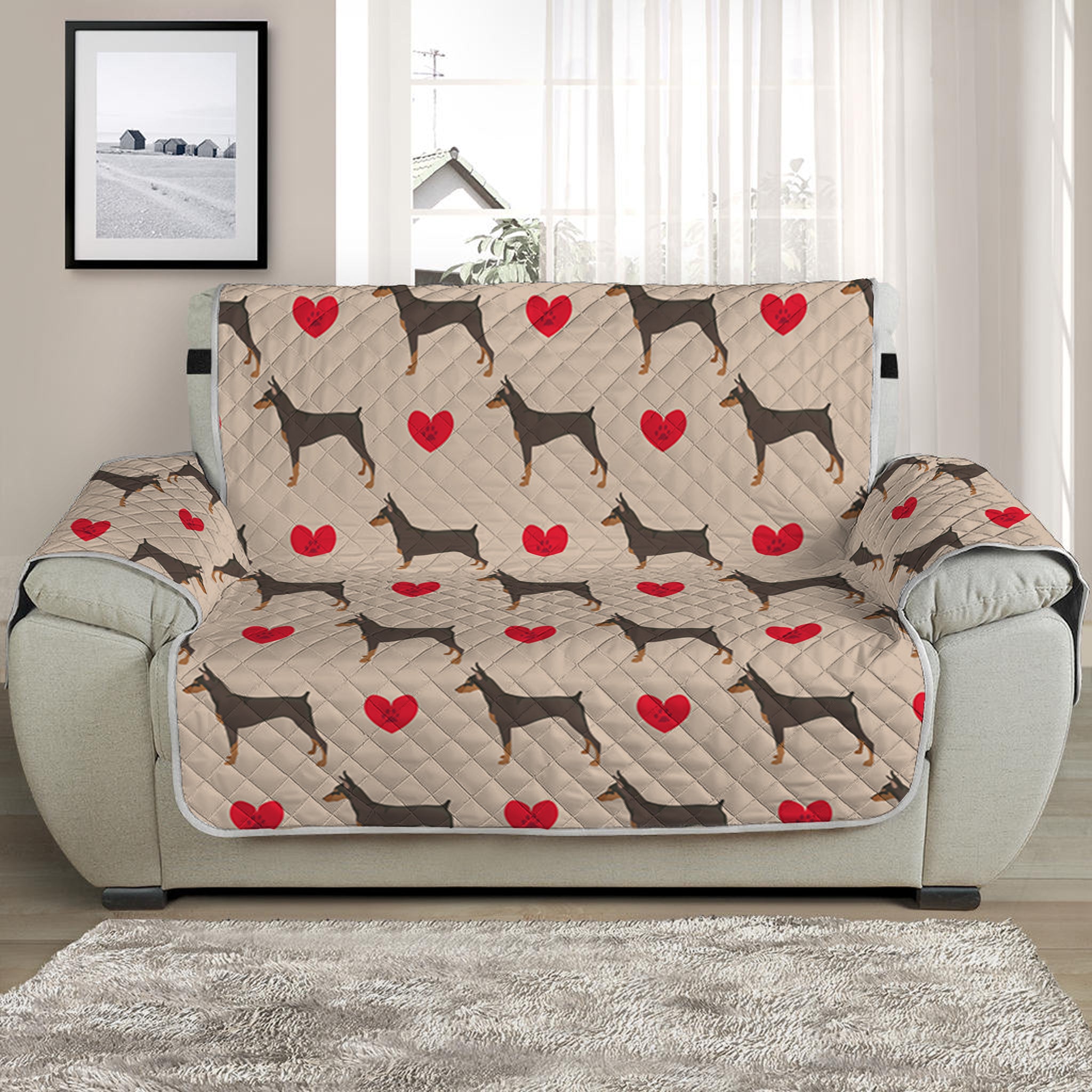 Love Dobermann Pattern Print Half Sofa Protector